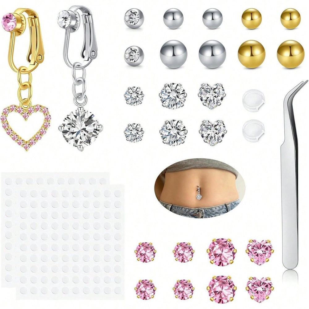 Body Jewelry Hoops - Piercing Falso Dorado para Ombligo con